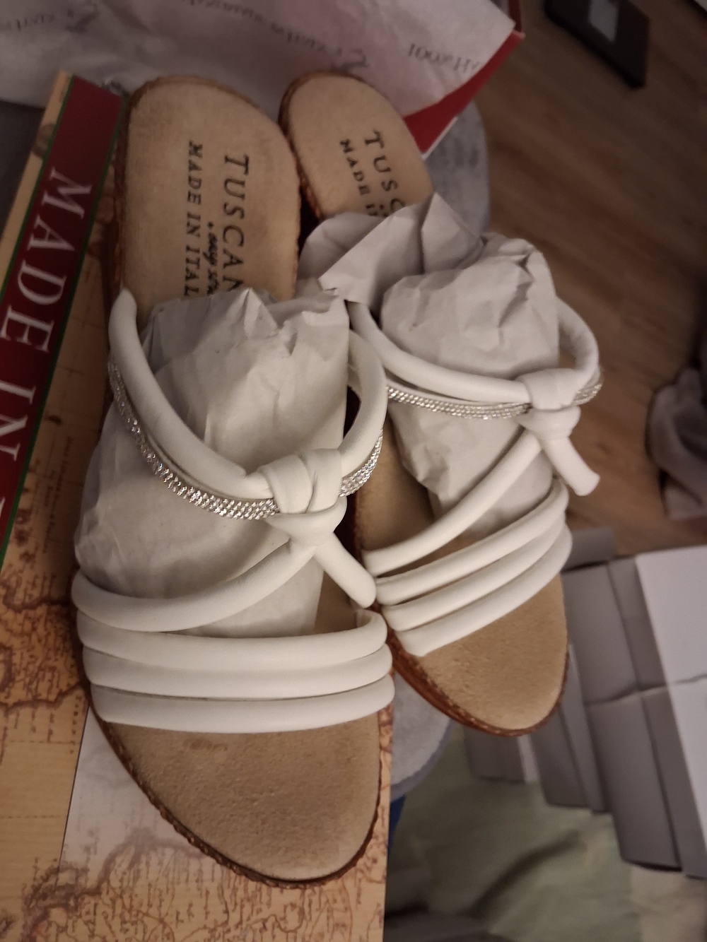 easy street White Slip-On Sandals with Silver Braid - Picture 5 of 15